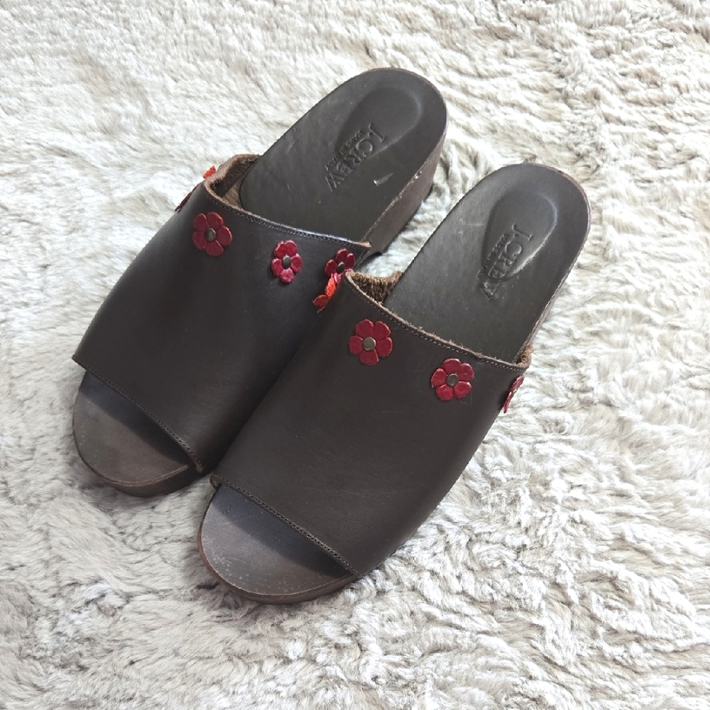 J.CREW Leather brown wooden Clogs Sandals Made in Italy - size 9